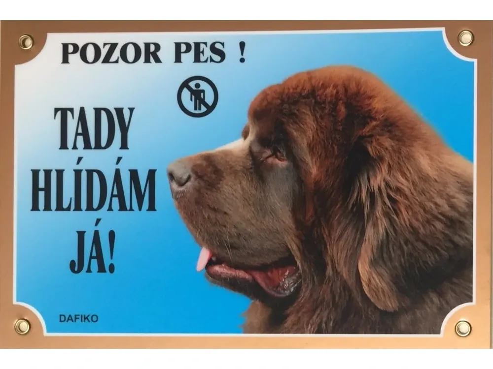 Barevná cedulka Pozor pes Novofundlanský pes hnědý Ověřený