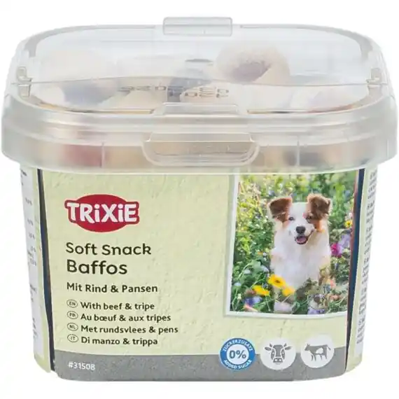Značkový Soft Snack BAFFOS mini kolečka hovězí, dršťky, plastový kelímek 140 g