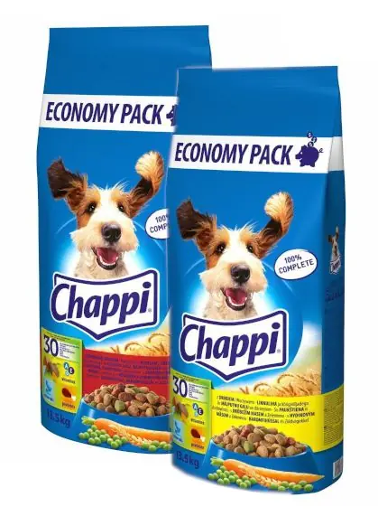 Zlevněný CHAPPI MIX s hovězím masem, drůbeží a zeleninou a s drůbeží a zeleninou 2x13,5kg