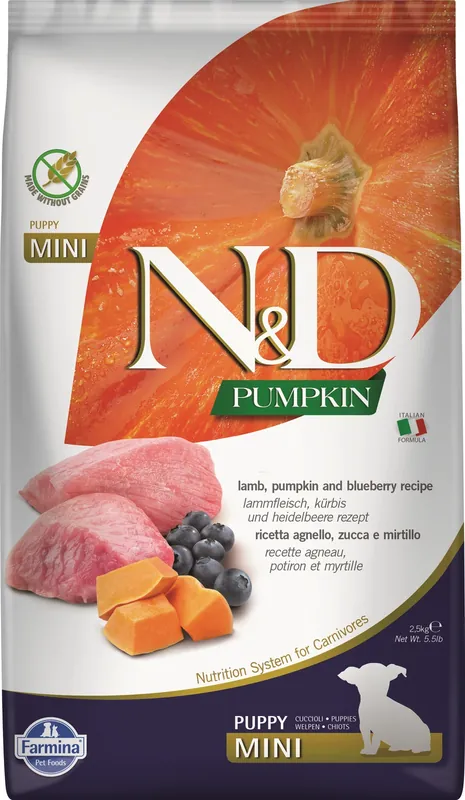Novinka N&D Grain Free Pumpkin Dog Puppy Mini Lamb&Blueberry 7 kg