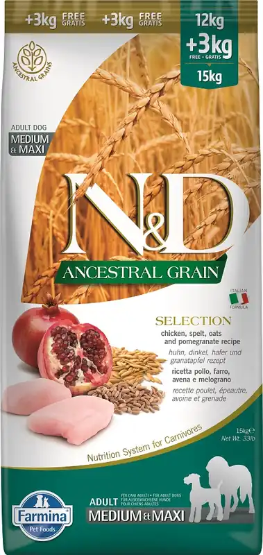 N&D Ancestral Grain Dog Chicken and Pomegranate adult M/L 15 kg Vysoce Kvalitní