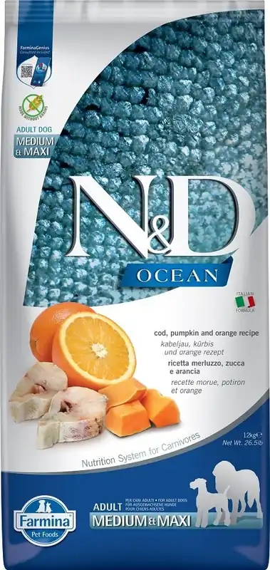 N&D GrainFree Ocean Adult M/L Codfish & Pumpkin & Orange 12 kg Výprodej