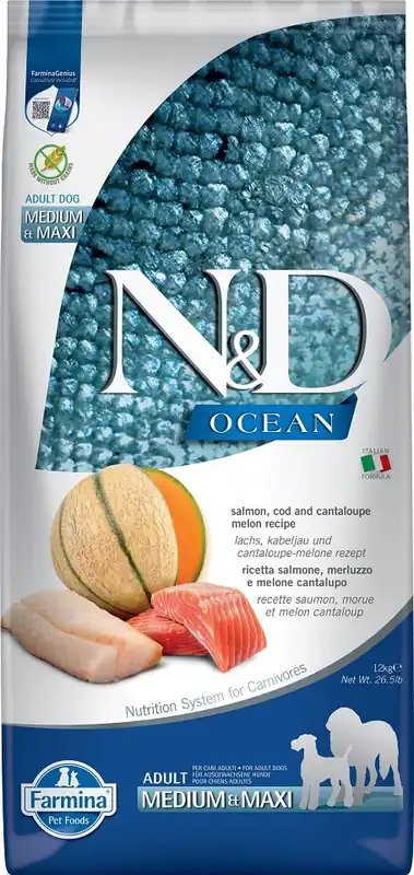 N&D Ocean Dog Adult M/L Salmon & Cod & Melon 12 kg Omezená Nabídka
