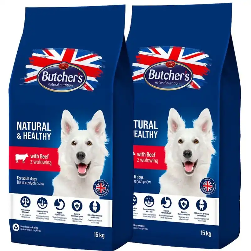 BUTCHER‘S Natural&Healthy krmivo pro psy s hovězím masem 30 kg (2 x 15 kg) Sleva