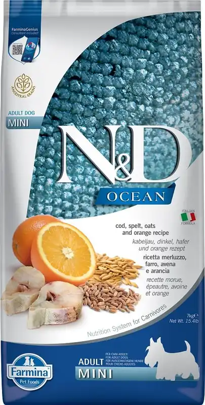 N&D Ocean Dog Low Grain Adult Mini Codfish & Orange 7kg Oblíbený