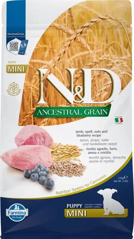 Speciální Cena N&D Low Grain Dog Lamb & Blueberry Puppy Mini 2.5 kg