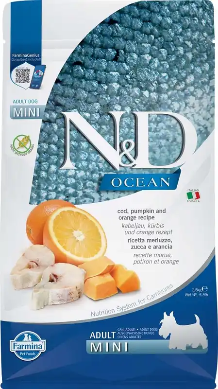 Nakupujte Hned N&D Ocean Adult Mini Codfish & Pumpkin & Orange 2,5 kg