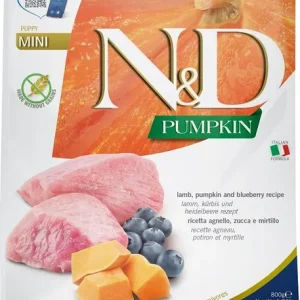 Tovární Cena N&D Grain Free Pumpkin Dog Puppy Mini Lamb & Blueberry 800g