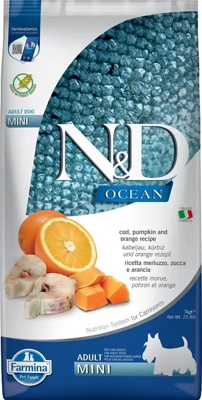 Poslední Šance N&D Ocean dog adult codfish, pumpkin, orange mini 7 kg