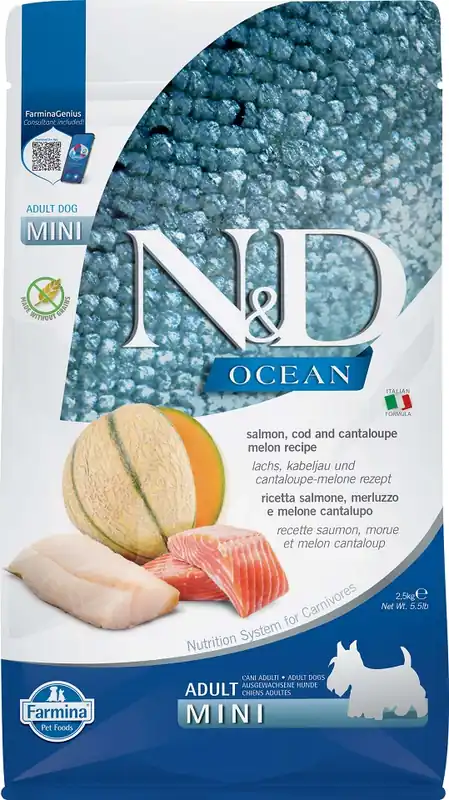 N&D Ocean Dog Adult Mini salmon, cod & canatloupe melon 2.5 kg Nízká Cena