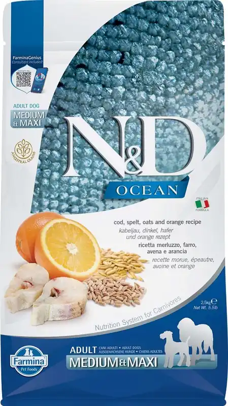N&D Low Grain Ocean Adult M/L Codfish & Orange 2,5 kg Nová Kolekce