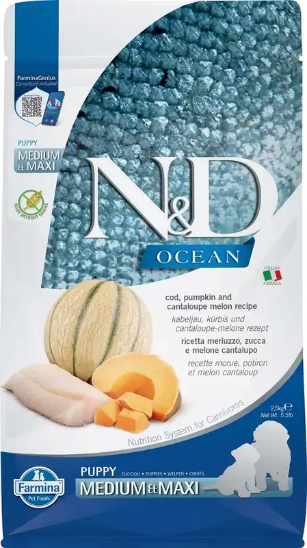 Rychlé Dodání N&D OCEAN DOG Puppy M/L Codfish & Pumpkin & Melon 2.5 kg