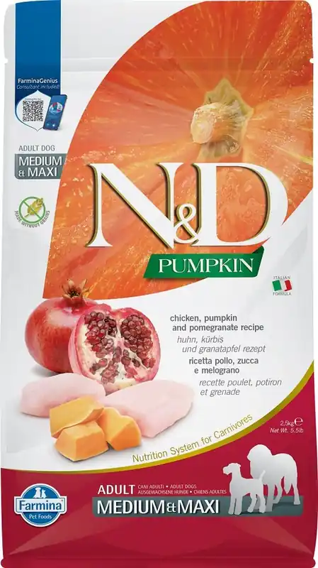 N&D Grain Free Pumpkin Adult M/L Chicken & Pomegranate 2,5 kg Omezená Nabídka