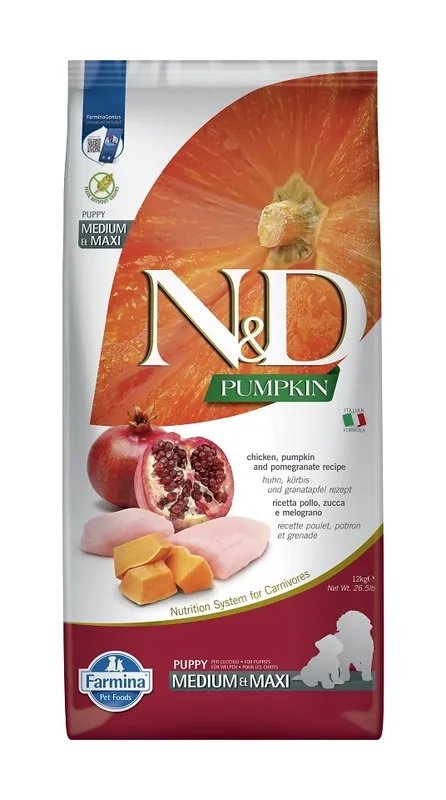 Sezónní Sleva N&D Pumpkin Dog Puppy M/L Chicken & Pomegranate12 kg