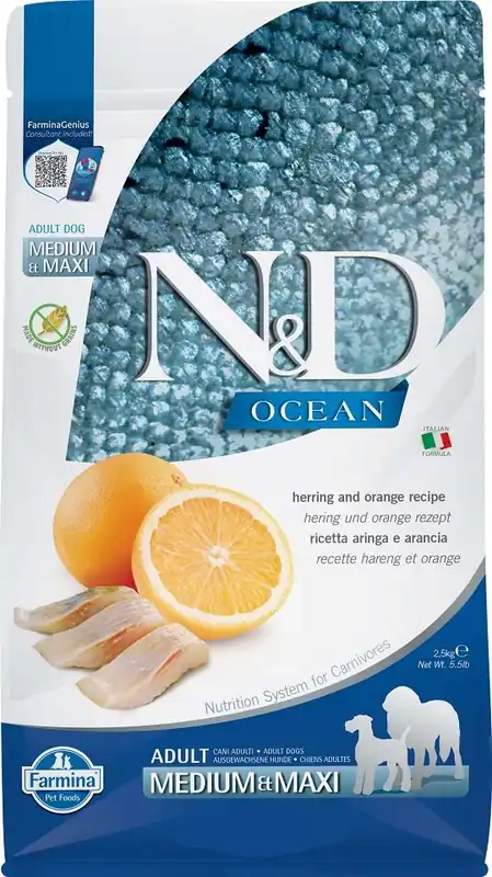 N&D OCEAN DOG GrainFree Adult M/L Herring & Orange 2,5 kg Bezpečná Platba