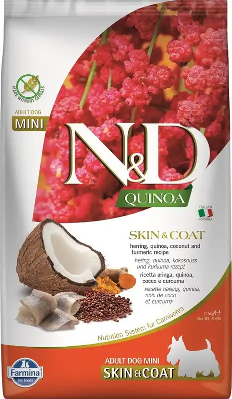 Finální Výprodej N&D Quinoa Skin&Coat Herring &Coconut Mini 2,5 kg