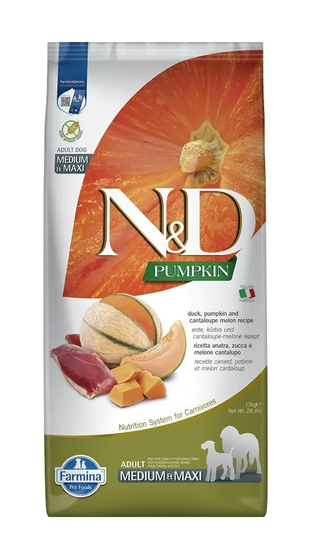 Aktuální FARMINA N&D Pumpkin Duck & Cantaloupe Adult Medium & Maxi pro střední a velká plemena psů s kachnou a melounem 12 kg