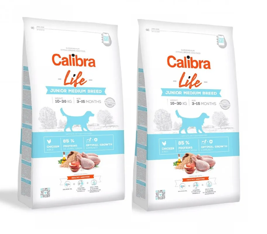 CALIBRA Dog Life Junior Medium Breed Chicken 2 x 12 kg Výhodná Nabídka