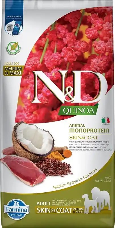 Kup Teď FARMINA N&D Quinoa Skin&Coat Duck&Coconut Adult 7 kg kachna a kokos pro dospělé psy