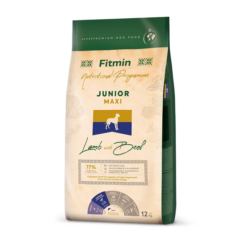 Horká Nabídka FITMIN Dog Nutritional Programme Maxi Junior Lamb&Beef 12 kg pro štěňata velkých plemen