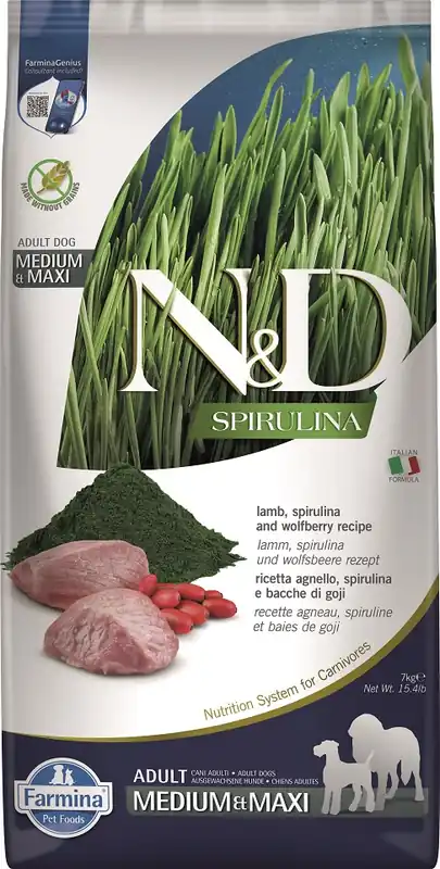 N&D Spirulina Dog Adult Medium&Maxi Lamb & Wolfberry 7 kg Zlevněný
