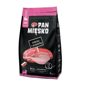 Sleva PAN MIĘSKO Telecí s křepelkou pro štěňata, křupky XS 9 kg