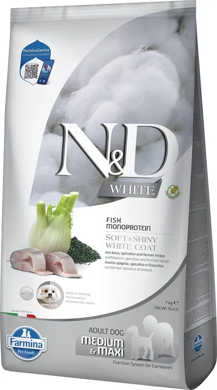 Rychlé Dodání FARMINA N&D White Dog Adult Medium Maxi Sea Bass, Spirulina, Fennel 7 kg