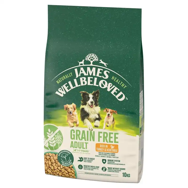 Must-Have JAMES WELLBELOVED Adult 10 kg Kompletní suché bezobilné krmivo pro dospělé psy 1-7 let, bohaté na krůtu a zeleninu