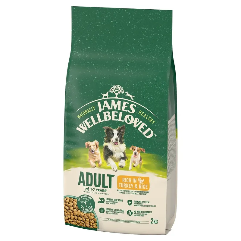 Nejlepší Volba JAMES WELLBELOVED Adult 2 kg suché kompletní krmivo pro dospělé psy od 1 do 7 let s vysokým obsahem krůtího masa a rýže