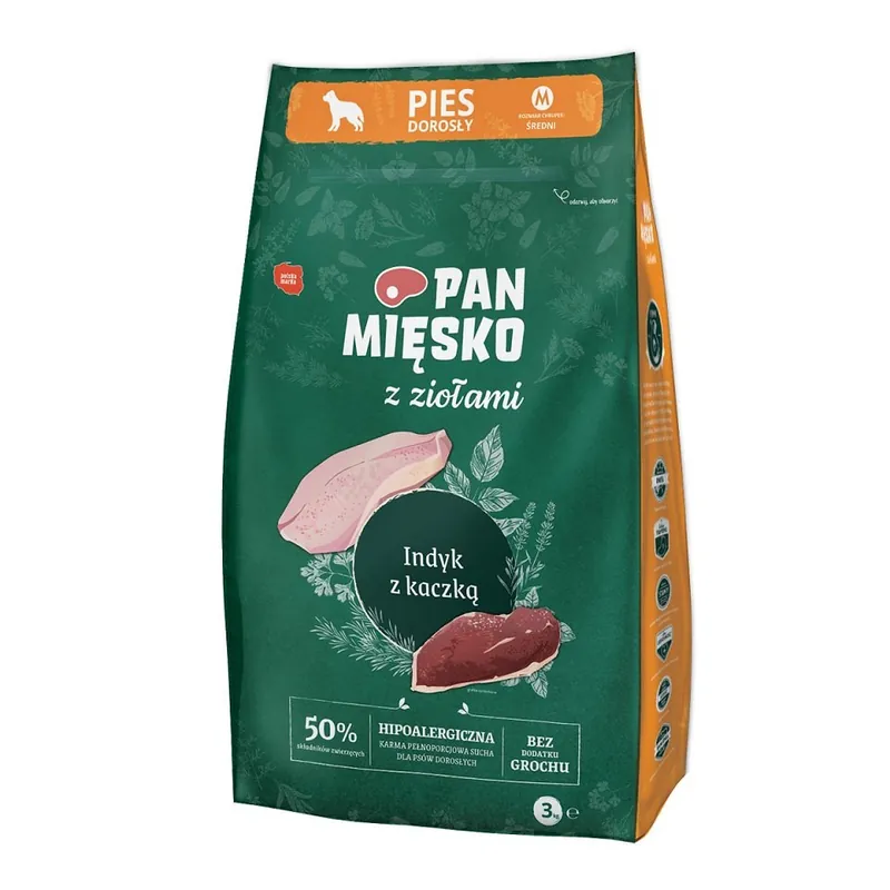 PAN MIĘSKO pro střední plemena M 3 kg s bylinkami, krůtou a kachnou Tovární Cena