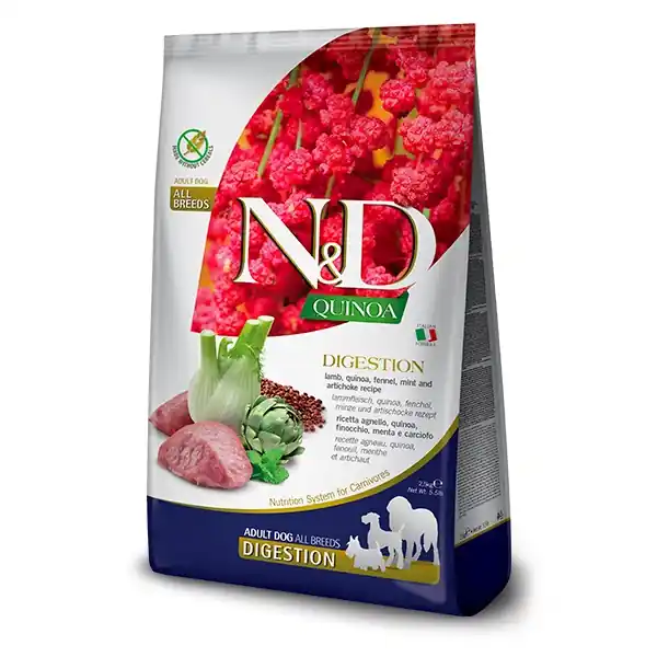 Víkendová Akce FARMINA N&D Quinoa Dog Adult medium maxi Digestion Jehněčí, fenykl 2,5 kg