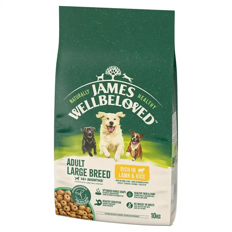 JAMES WELLBELOVED Adult 10 kg kompletní suché krmivo pro dospělé psy velkých plemen >14 měsíců - 10 let, bohaté na jehněčí maso a rýži Super Cena