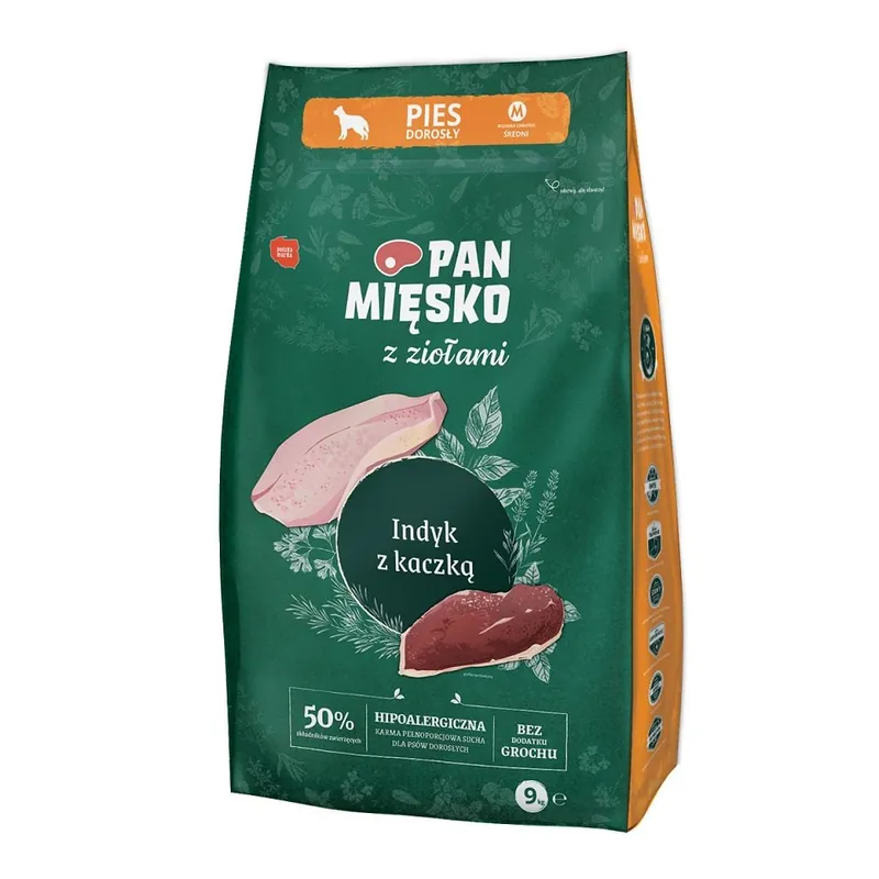 PAN MIĘSKO pro střední plemena M 9 kg s bylinkami, krůtou a kachnou Nízká Cena