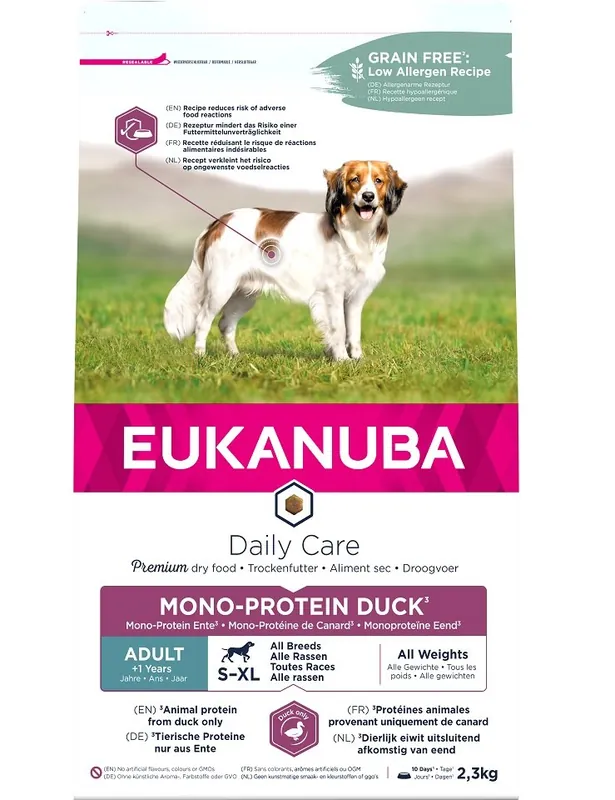 EUKANUBA Daily Care S-XL Adult Kachna 2,3 kg monoproteinového krmiva pro dospělé psy Přímo Od Výrobce