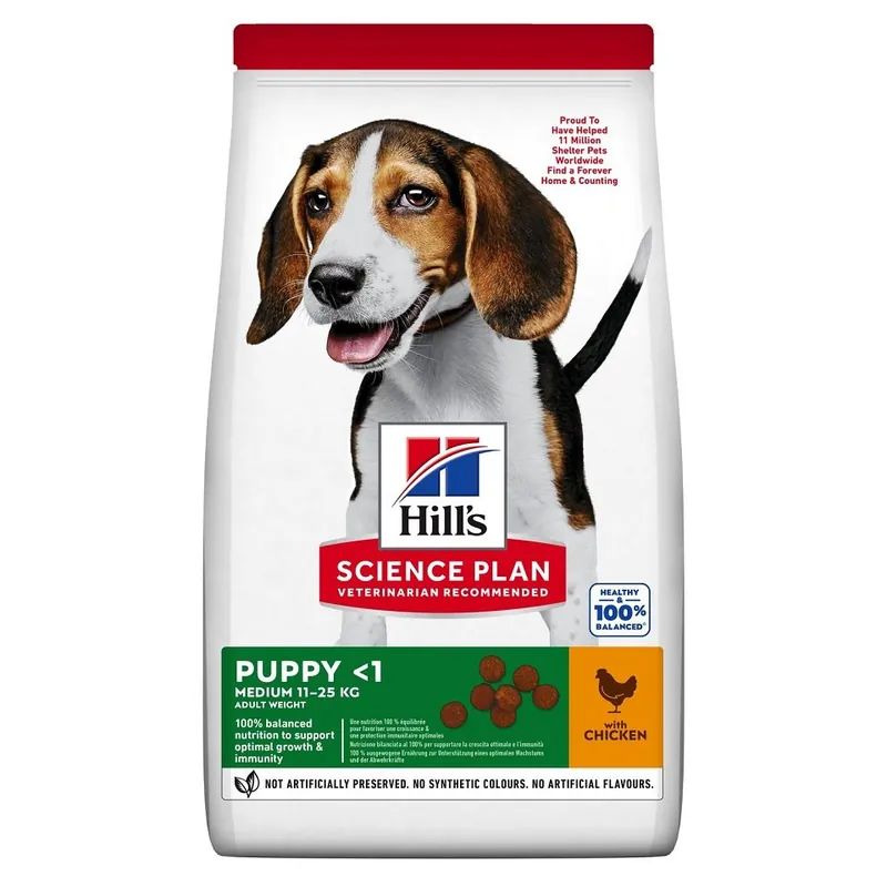 Dokud Zásoby Vydrží HILL‘S Science Plan Canine Puppy Medium Chicken 18 kg + 2x konzerva a Ajax spray ZDARMA