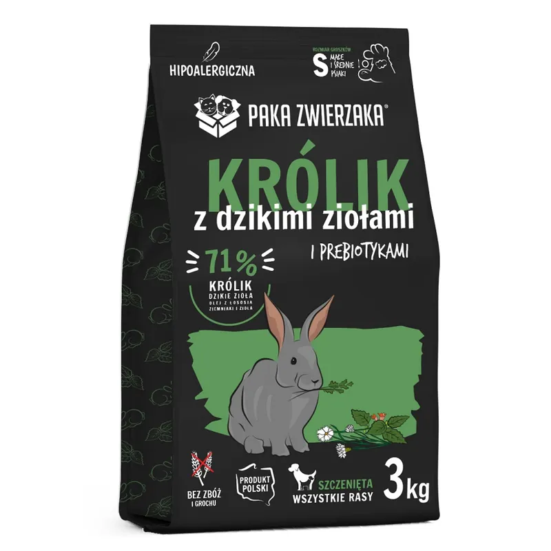 PAKA ZWIERZAKA Seventh Heaven Suché krmivo Králík s divokými bylinami pro štěňata S 3kg Vrácení Zdarma