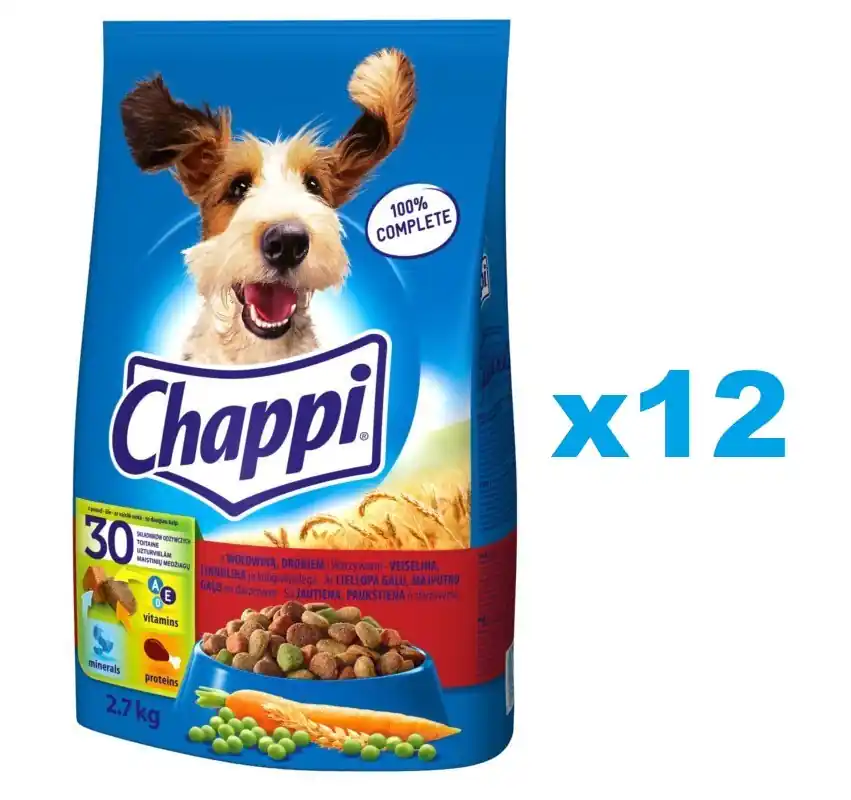 CHAPPI 3x2,7 kg - suché krmivo pro psy s hovězím masem, drůbeží a zeleninou Vysoce Kvalitní