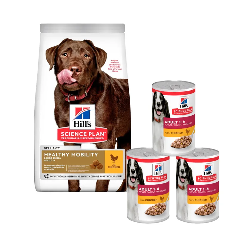 HILL‘S Science Plan Canine Adult Healthy Mobility Large Breed Chicken 14 kg krmivo pro psy velkých plemen, podpora kloubů + 3 konzervy ZDARMA Přímo Od Výrobce