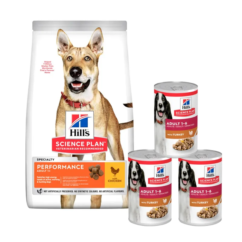 Sleva HILL‘S Canine Adult 1+ Performance Chicken 14 kg + 3 konzervy ZDARMA