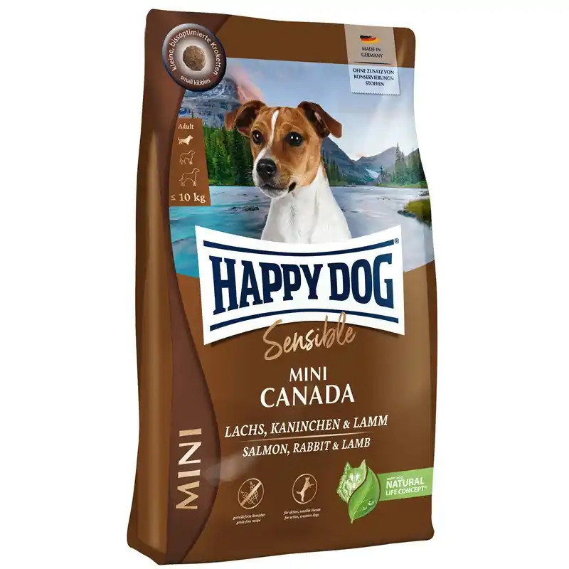 Tovární Cena HAPPY DOG Sensible Mini Canada 4kg losos, králík a jehněčí