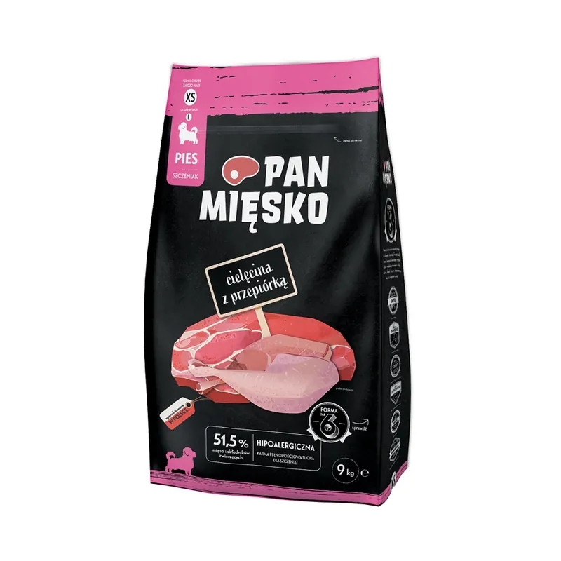 PAN MIĘSKO pro štěňata 3 kg Telecí maso s křepelkou Oblíbený