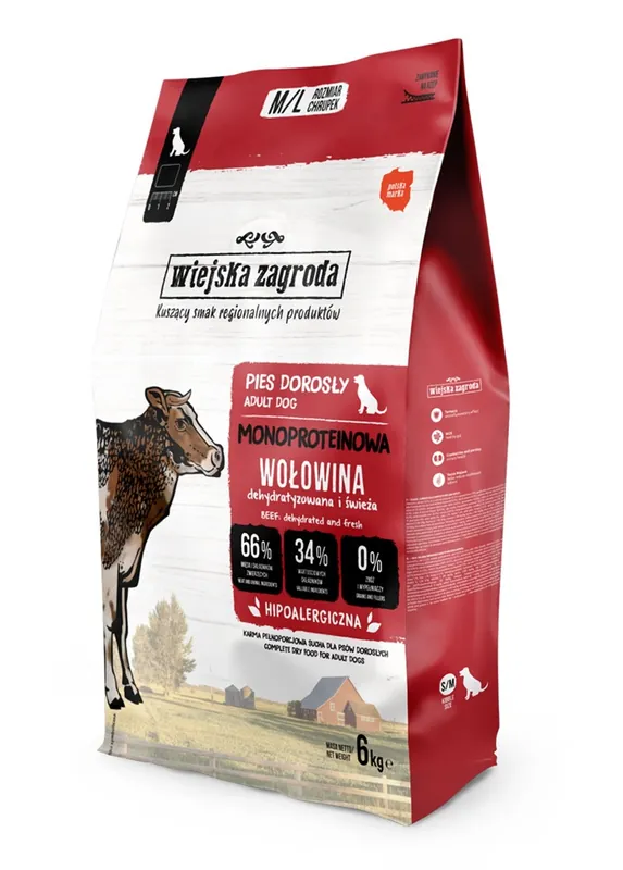 WIEJSKA ZAGRODA Monoprotein Hovězí M/L 6 kg Přímo Od Výrobce