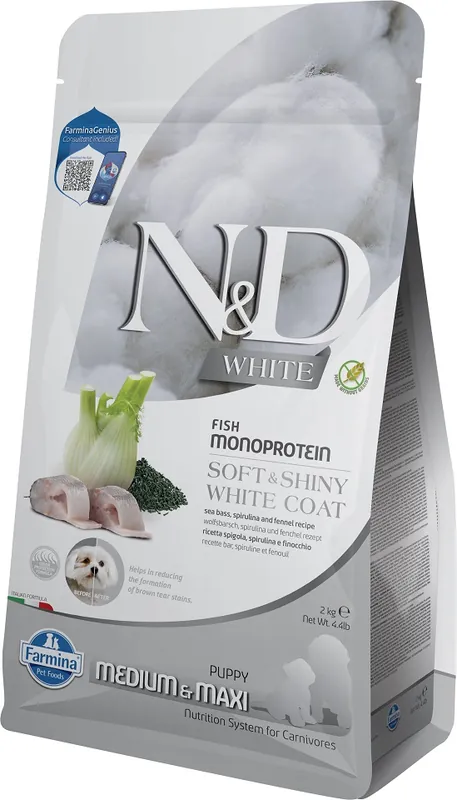 Zlevněný FARMINA N&D White Dog Puppy Medium Maxi Sea Bass, Spirulina, Fennel 2 kg