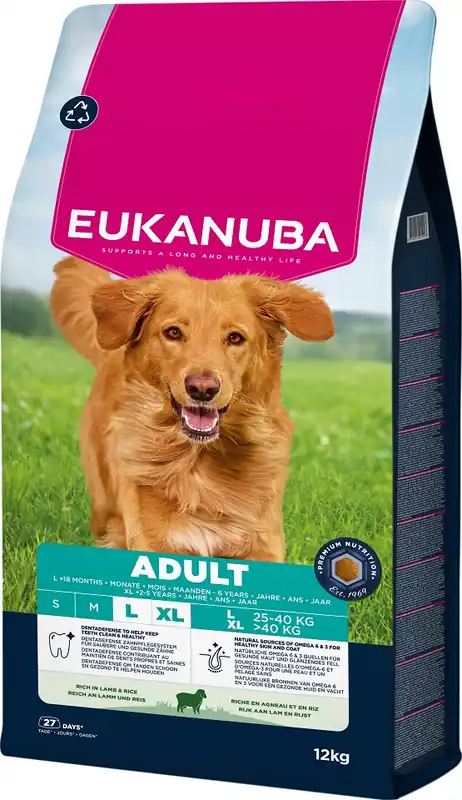 Aktuální EUKANUBA Adult Large Breeds Lamb Rice 12kg krmivo bohaté na jehněčí a rýži pro psy velkých plemen