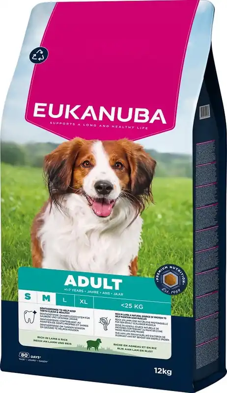 Akční Cena EUKANUBA Adult Small Medium Breeds Lamb Rice 12 kg krmivo pro psy malých a středních plemen bohaté na jehněčí maso a rýži