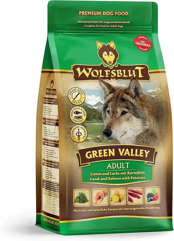 Originální WOLFSBLUT Green Valley Adult suché krmivo pro psy s jehněčím masem, lososem a zeleninou 12,5 kg