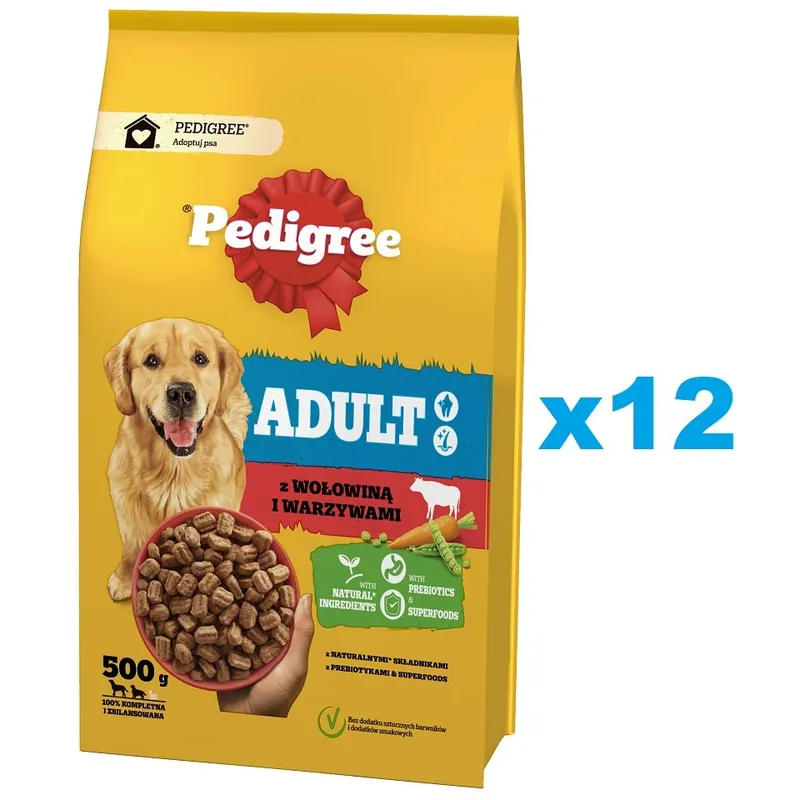 Levný PEDIGREE Adult 12x500 g s hovězím masem a zeleninou, kompletní krmivo pro dospělé psy velkých a středních plemen