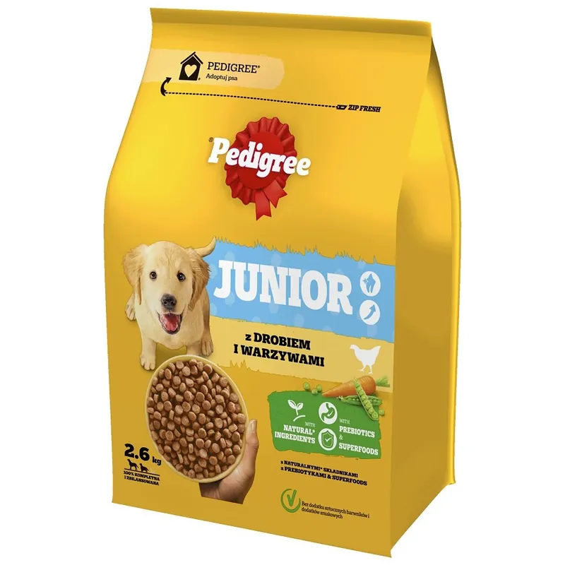 Zlevněný PEDIGREE Junior 2,6 kg s drůbeží a zeleninou pro rostoucí psy velkých a středních plemen
