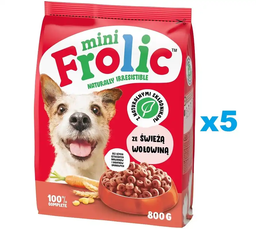 Oblíbený FROLIC Mini Naturally Irresistible 5x800 g polovlhké krmivo pro psy malých plemen s čerstvým hovězím masem