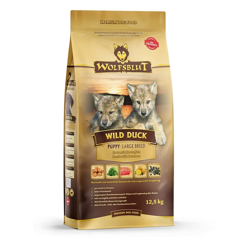 WOLFSBLUT Wild Duck Large Breed Puppy suché krmivo pro štěňata velkých plemen s kachnou 12,5 kg Hit Sezóny